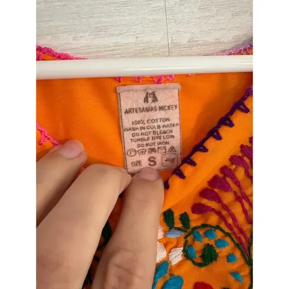 Vintage 70s Oaxacan Embroidered Floral Peasant Blouse Boho S - Picture 3 of 6